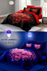 Neonlu Fosforlu Nevresim Takımı Çift Kişilik %100 Pamuk Saten Rose Heart