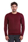 Erkek Bordo Regular Fit Yünlü Düz Bisiklet Yaka Triko Kazak | M
