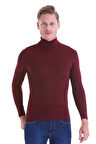 Bordo Regular Fit Düz Balıkçı Yaka Klasik Yün Triko Kazak | L