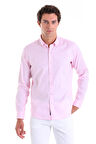 Pembe Comfort Fit Düz 100% Pamuk Düğmeli Yaka Uzun Kollu Oxford Gömlek