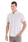 Gri Comfort Fit Baskılı Düğmeli Yaka 100% Pamuklu Kısa Kollu Casual  Gömlek | S