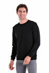 Siyah Regular Fit Düz Pamuklu Bisiklet Yaka Sweatshirt