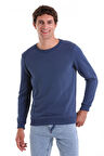 indigo Regular Fit Düz Pamuklu Bisiklet Yaka Sweatshirt