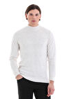 Beyaz Regular Fit Jakarlı Yarım Balıkçı Yaka Yünlü Triko Kazak | 3XL