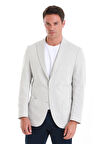 Beyaz  Slim Fit Çizgili Sivri Yaka Casual Ceket | 48