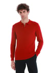 Kırmızı Regular Fit Jakarlı Polo Yaka Yünlü Triko Kazak | 4XL