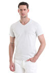 Gri Regular Fit Düz 100% Pamuklu V Yaka Tişört | L