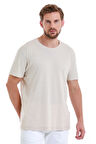 Ekru Regular Fit Düz Bisiklet Yaka Keten Tişört | L