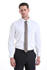 Beyaz Comfort Fit Düz 100% Pamuklu Slim Yaka Manşetli Uzun Kollu Saten Klasik Gömlek | L