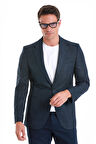 Lacivert Slim Fit Desenli Mono Yaka Klasik Ceket | 46