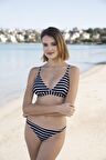 Estiva Bantlı Toparlayıcı Üçgen Bikini Takımı - Çizgili Siyah Beyaz