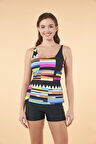 Estiva Şortlu Geometrik Desenli Tankini Mayo - Renkli Siyah