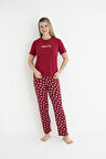 Kadın Yazlık Superbly Yazılı Kısa Kollu Soft Pijama Takımı - Kırmızı
