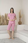 Kadın Yazlık Yıldız Desenli Kısa Kollu Kaprili Viskon Pijama Takımı