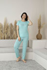 Kadın Yazlık Puantiyeli Kısa Kollu Viskon Pijama Takımı