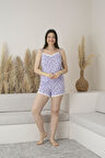 Kadın Yazlık Desenli İp Askılı Şortlu Viskon Pijama Takımı