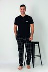 Estiva Erkek Kareli Alt Desenli Siyah Kısa Kollu Patlı Penye Pijama Takımı