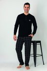 Estiva Erkek Kareli Alt Desenli Siyah Uzun Kollu Patlı Penye Pijama Takımı