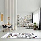 Baskılı Halı Trafik Yol İşaret Desenli Kaymaz Taban Saçaklı Modern Dekoratif Makinede Yıkanabilir