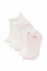 DeFacto Kız Çocuk 5'li Pamuklu Cizgili Ve Flamingo Baskılı Patik Çorap W9532A6NSPN2