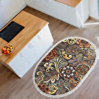 Alanur Trend Keçe Tabanlı Saçaklı Oval Mutfak Halı Mu177