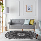 Alanur Yıldız Kaymaz Deri Tabanlı Saçaklı Dijital Halı Oval