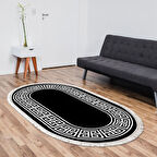 Alanur Yıldız Kaymaz Deri Tabanlı Saçaklı Dijital Halı Oval