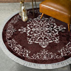 Alanur Star Kaymaz Pamuk Tabanlı Saçaklı Dijital Halı Yuvarlak