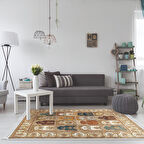 Alanur Trend Kaymaz Dod Tabanlı Saçaklı Dijital Halı Multi