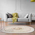 Alanur Trend Keçe Tabanlı Saçaklı Dijital Halı Oval