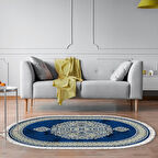 Alanur Yıldız Kaymaz Deri Tabanlı Saçaklı Dijital Halı Oval