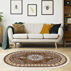 Alanur Star Kaymaz Pamuk Tabanlı Saçaklı Dijital Halı Oval