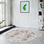 Alanur Trend Keçe Tabanlı Saçaklı Dijital Halı Yuvarlak