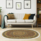 Alanur Yıldız Kaymaz Deri Tabanlı Saçaklı Dijital Halı Oval