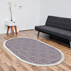 Alanur Trend Kaymaz Dod Tabanlı Saçaklı Dijital Halı Oval