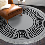 Alanur Yıldız Kaymaz Deri Tabanlı Saçaklı Dijital Halı Yuvarlak