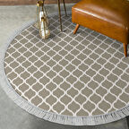 Alanur Star Pamuk Tabanlı Saçaklı Dijital Halı Yuvarlak