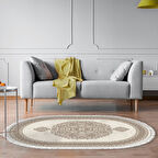 Alanur Star Kaymaz Pamuk Tabanlı Saçaklı Dijital Halı Oval