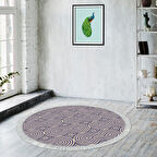 Alanur Trend Kaymaz Dod Tabanlı Saçaklı Dijital Halı Yuvarlak