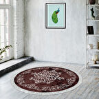 Alanur Yıldız Kaymaz Deri Tabanlı Saçaklı Dijital Halı Yuvarlak