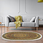 Alanur Star Kaymaz Pamuk Tabanlı Saçaklı Dijital Halı Oval