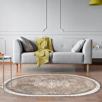 Alanur Trend Kaymaz Dod Tabanlı Saçaklı Dijital Halı Oval