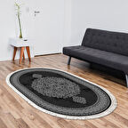 Alanur Yıldız Kaymaz Deri Tabanlı Saçaklı Dijital Halı Oval