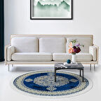 Alanur Star Kaymaz Pamuk Tabanlı Saçaklı Dijital Halı Yuvarlak