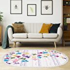 Alanur Star Kaymaz Pamuk Tabanlı Saçaklı Dijital Halı Oval Multi