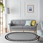 Alanur Star Kaymaz Pamuk Tabanlı Saçaklı Dijital Halı Oval