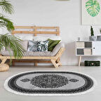 Alanur Star Kaymaz Pamuk Tabanlı Saçaklı Dijital Halı Oval