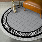 Alanur Star Kaymaz Pamuk Tabanlı Saçaklı Dijital Halı Yuvarlak