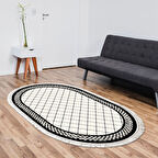 Alanur Star Kaymaz Pamuk Tabanlı Saçaklı Dijital Halı Oval