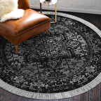 Alanur Star Kaymaz Pamuk Tabanlı Saçaklı Dijital Halı Yuvarlak